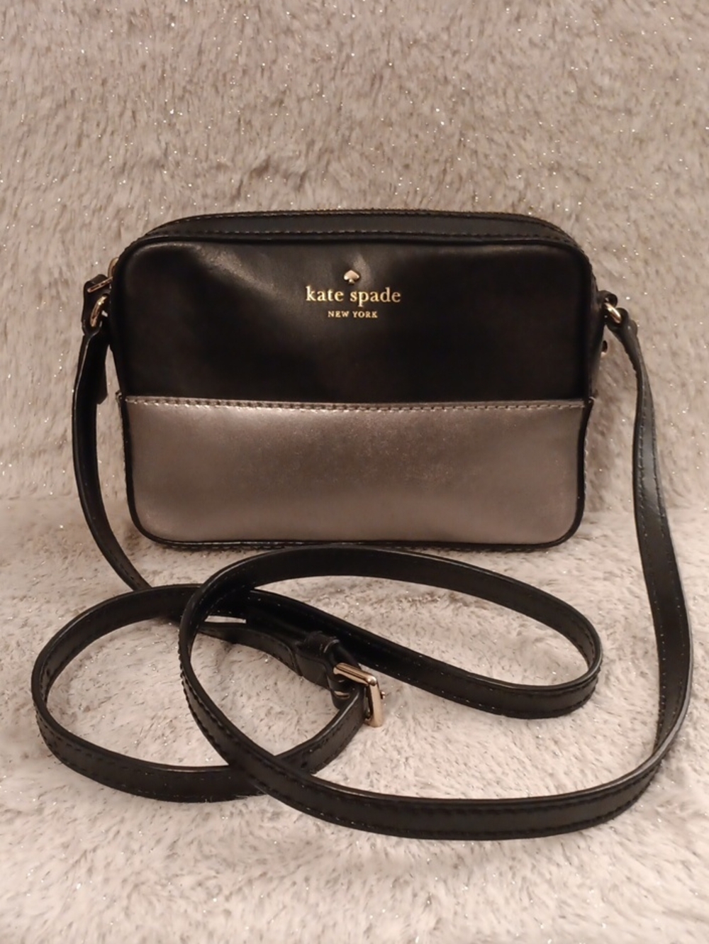 kate spade Preloved Black and Silver Leather Small Crossbody